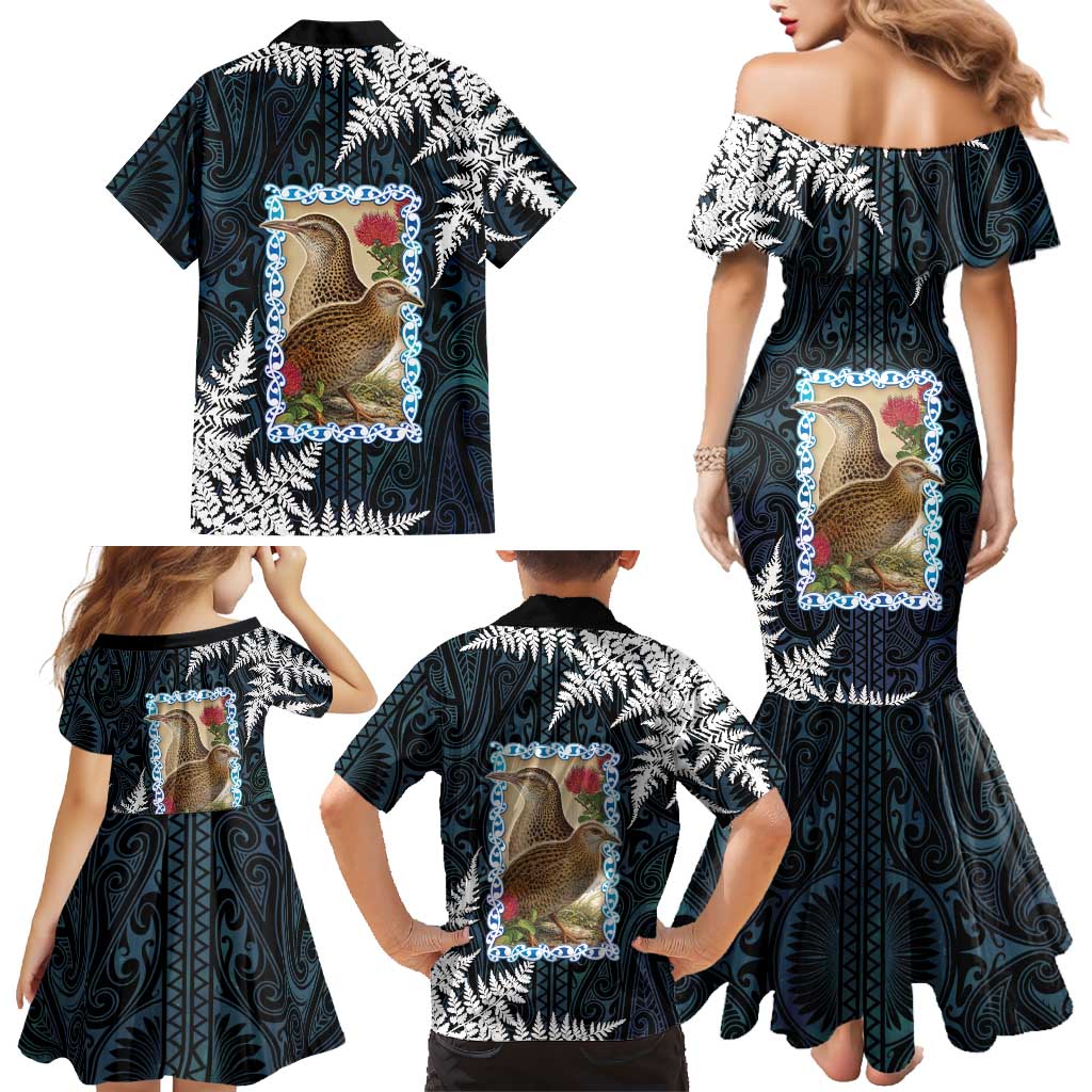 New Zealand Weka Family Matching Mermaid Dress and Hawaiian Shirt Maori Hen Koru Pattern