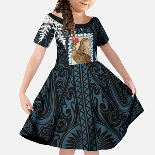New Zealand Weka Family Matching Off Shoulder Maxi Dress and Hawaiian Shirt Maori Hen Koru Pattern