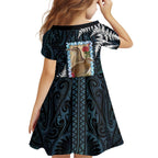 New Zealand Weka Family Matching Off Shoulder Maxi Dress and Hawaiian Shirt Maori Hen Koru Pattern