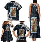 New Zealand Weka Family Matching Tank Maxi Dress and Hawaiian Shirt Maori Hen Koru Pattern