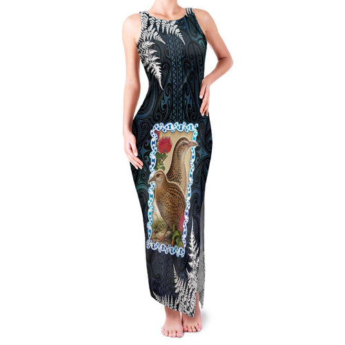 New Zealand Weka Family Matching Tank Maxi Dress and Hawaiian Shirt Maori Hen Koru Pattern