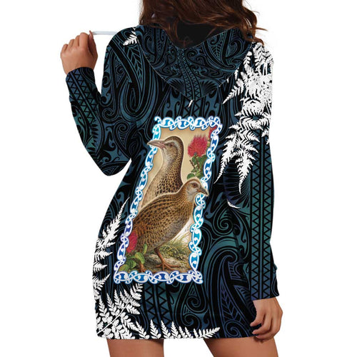 New Zealand Weka Hoodie Dress Maori Hen Koru Pattern - Aussie Hoodie