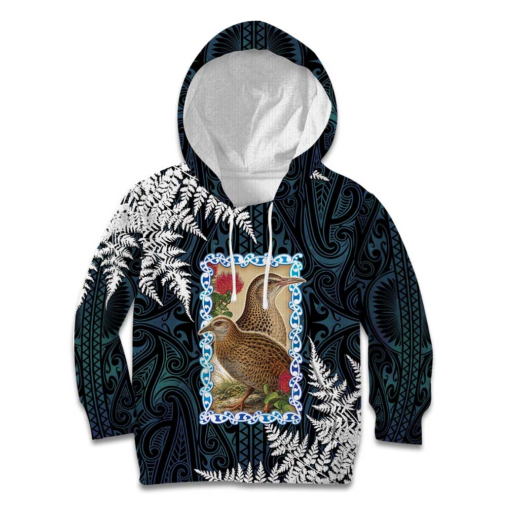 New Zealand Weka Kid Hoodie Maori Hen Koru Pattern - Aussie Hoodie