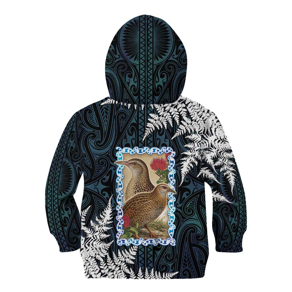 New Zealand Weka Kid Hoodie Maori Hen Koru Pattern - Aussie Hoodie