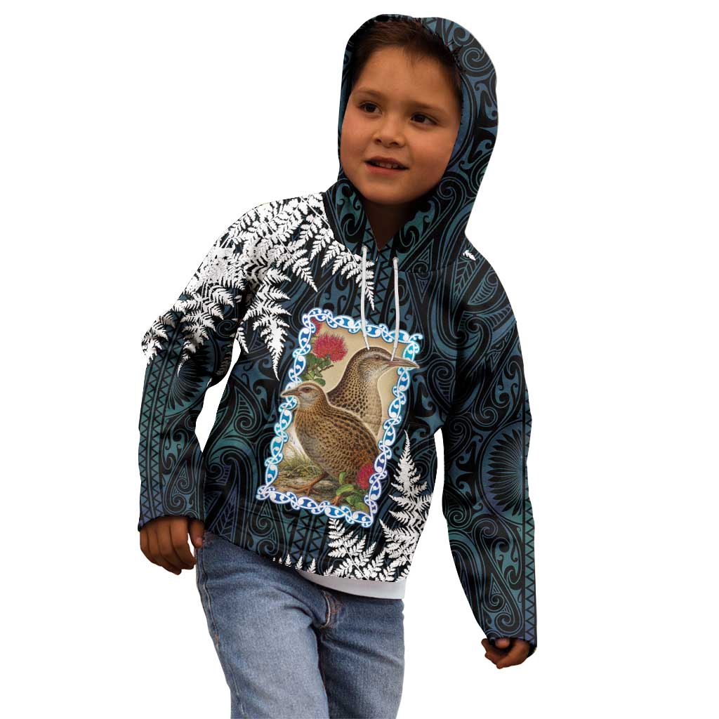 New Zealand Weka Kid Hoodie Maori Hen Koru Pattern - Aussie Hoodie
