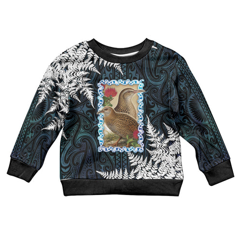 New Zealand Weka Kid Ugly Christmas Sweater Maori Hen Koru Pattern