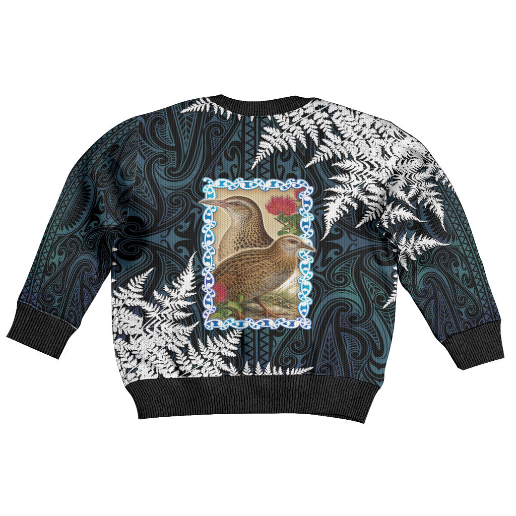 New Zealand Weka Kid Ugly Christmas Sweater Maori Hen Koru Pattern