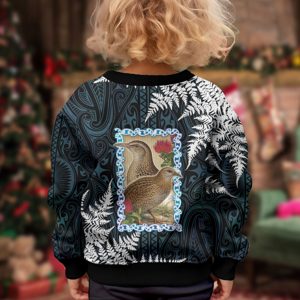 New Zealand Weka Kid Ugly Christmas Sweater Maori Hen Koru Pattern