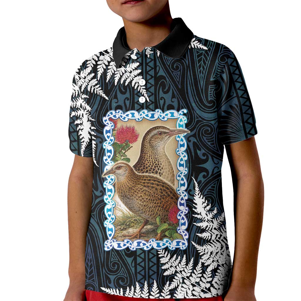 New Zealand Weka Kid Polo Shirt Maori Hen Koru Pattern - Aussie Hoodie