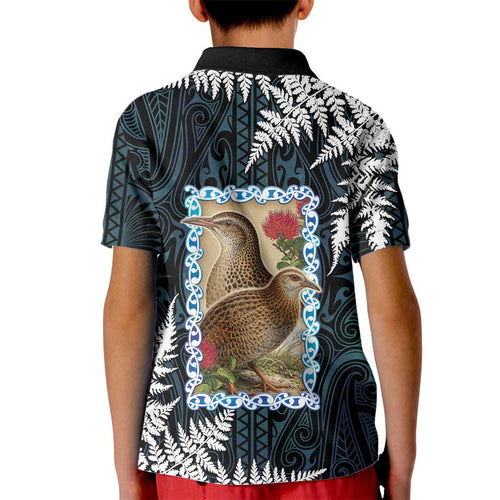 New Zealand Weka Kid Polo Shirt Maori Hen Koru Pattern - Aussie Hoodie