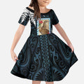New Zealand Weka Kid Short Sleeve Dress Maori Hen Koru Pattern - Aussie Hoodie