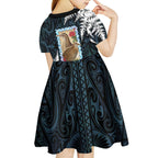 New Zealand Weka Kid Short Sleeve Dress Maori Hen Koru Pattern - Aussie Hoodie
