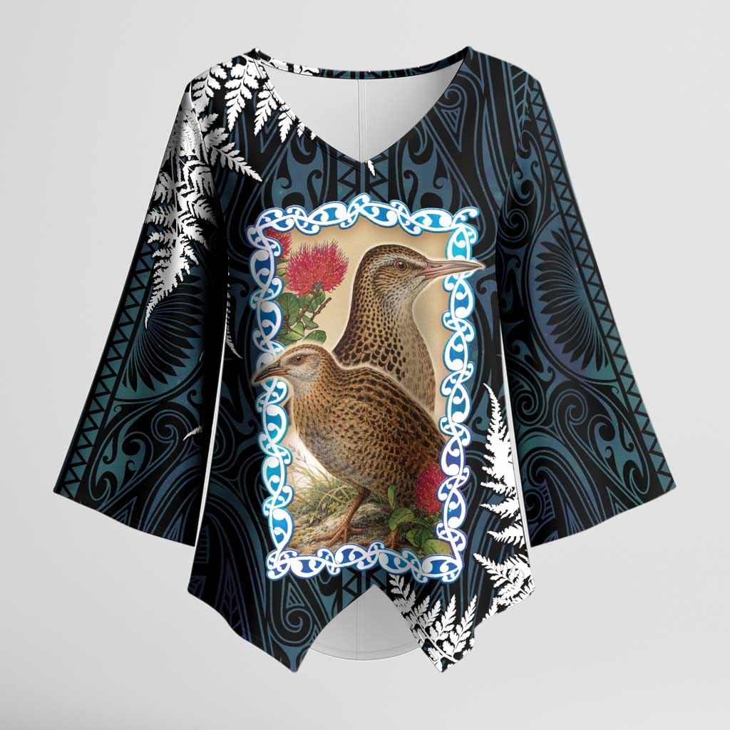 New Zealand Weka Kimono Sleeve Blouse Maori Hen Koru Pattern - Aussie Hoodie