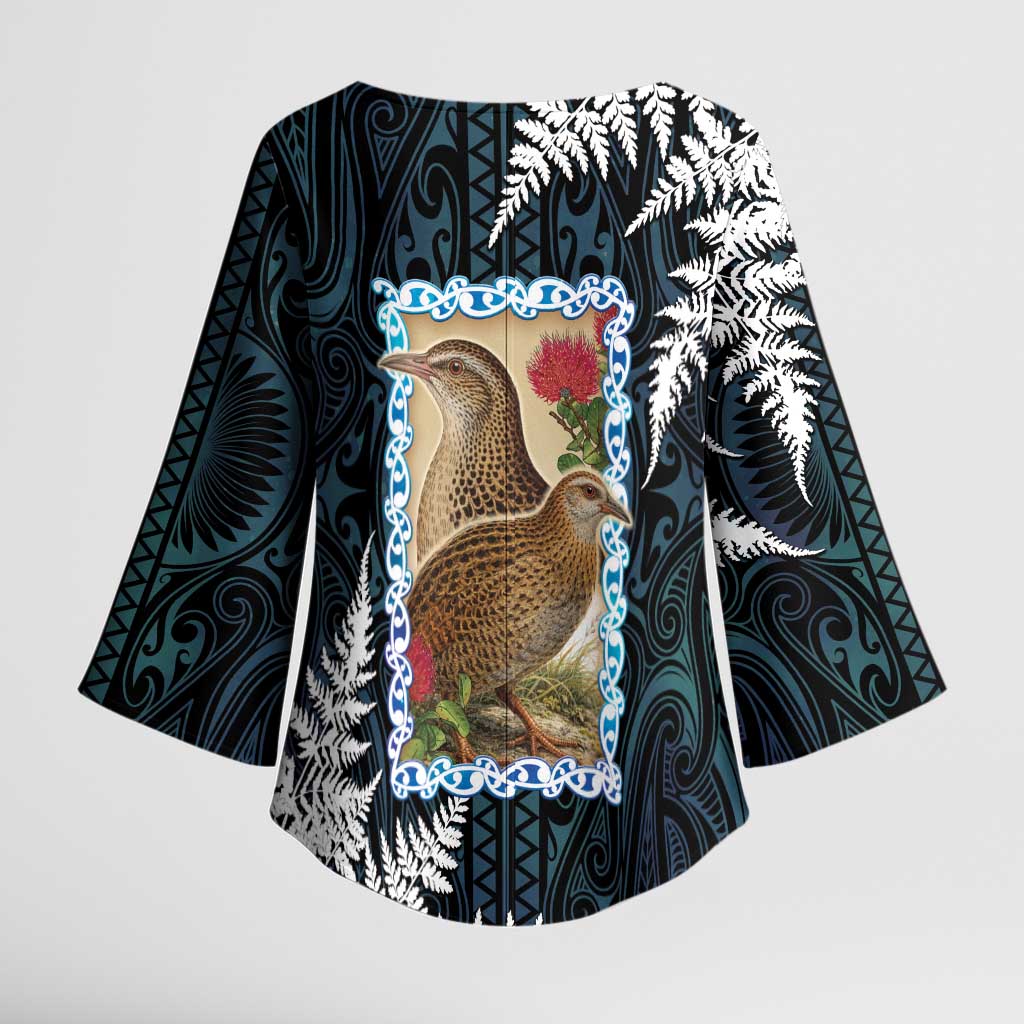 New Zealand Weka Kimono Sleeve Blouse Maori Hen Koru Pattern - Aussie Hoodie