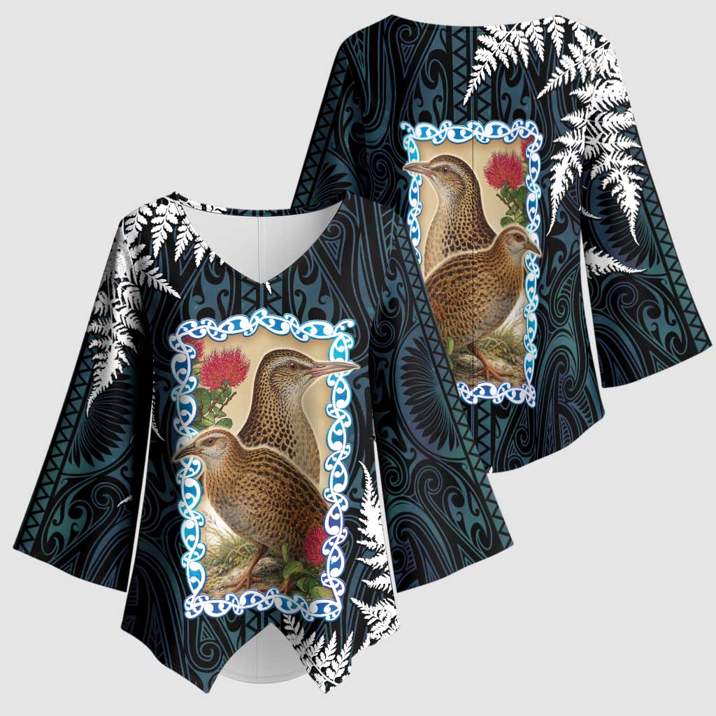 New Zealand Weka Kimono Sleeve Blouse Maori Hen Koru Pattern - Aussie Hoodie