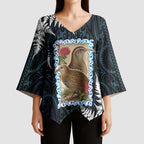 New Zealand Weka Kimono Sleeve Blouse Maori Hen Koru Pattern - Aussie Hoodie