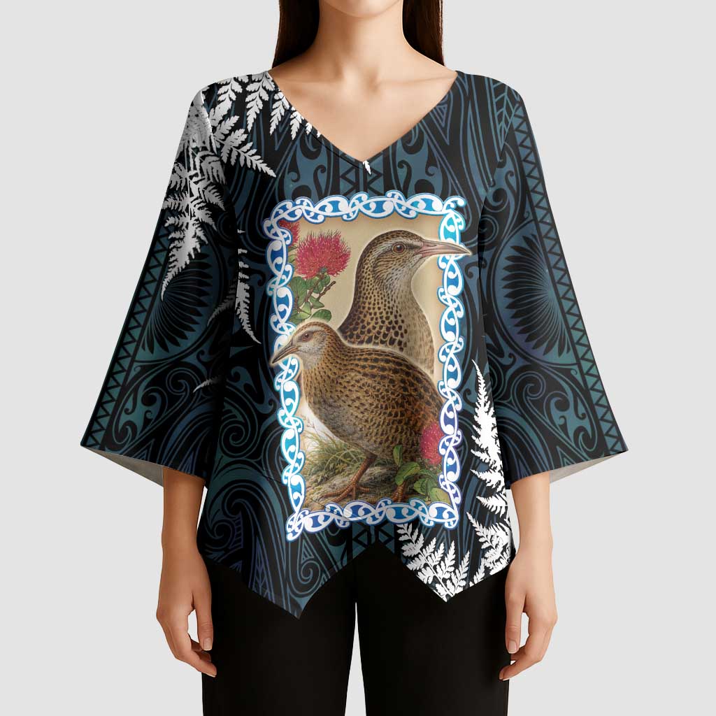New Zealand Weka Kimono Sleeve Blouse Maori Hen Koru Pattern - Aussie Hoodie
