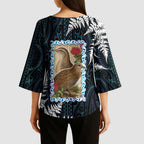 New Zealand Weka Kimono Sleeve Blouse Maori Hen Koru Pattern - Aussie Hoodie