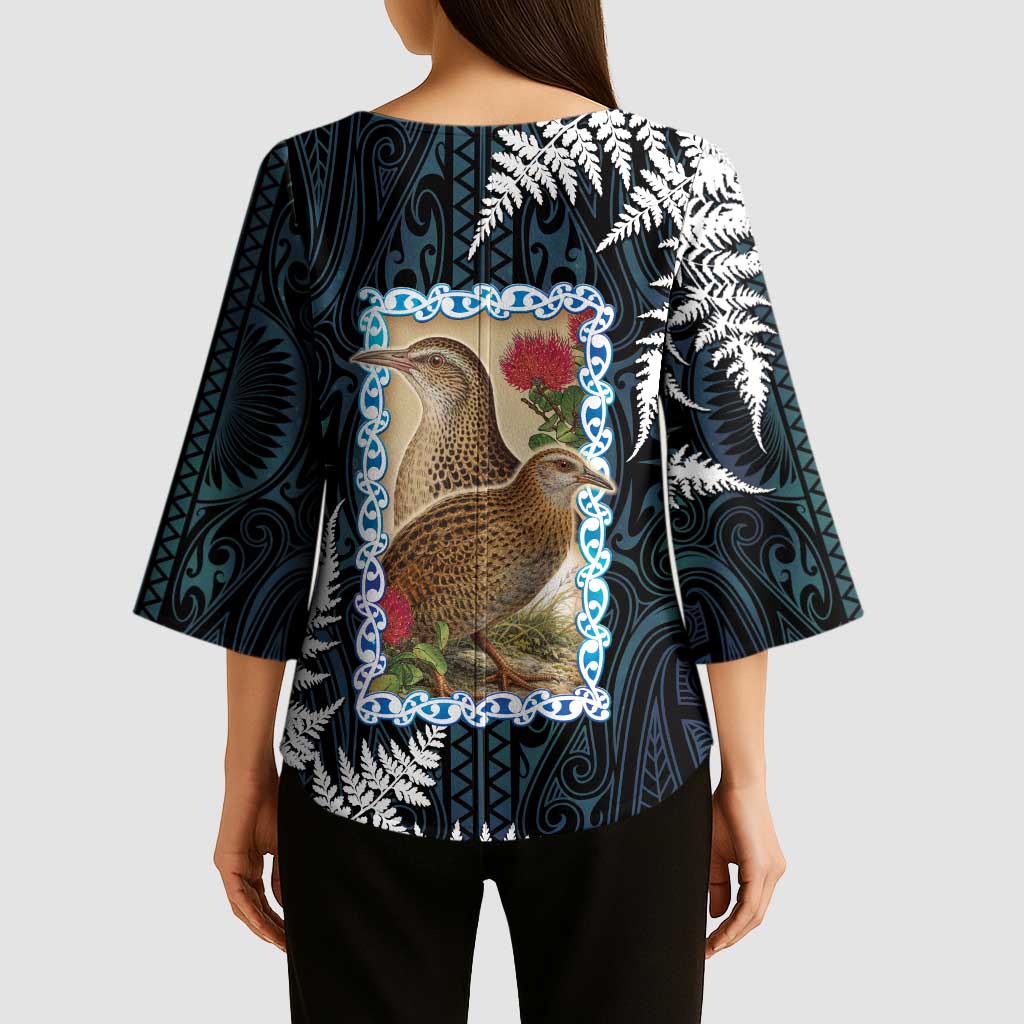 New Zealand Weka Kimono Sleeve Blouse Maori Hen Koru Pattern - Aussie Hoodie