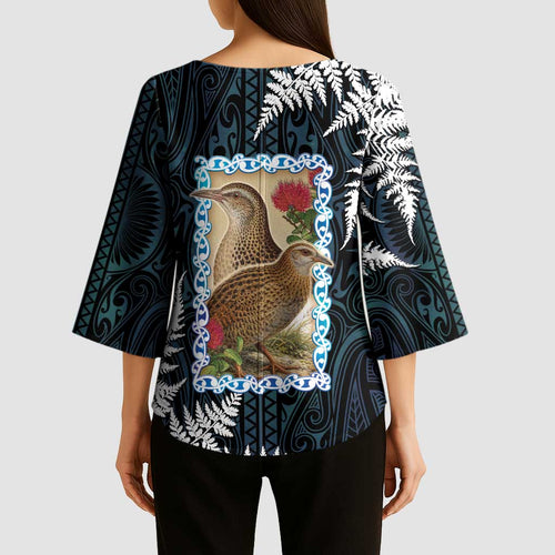 New Zealand Weka Kimono Sleeve Blouse Maori Hen Koru Pattern - Aussie Hoodie