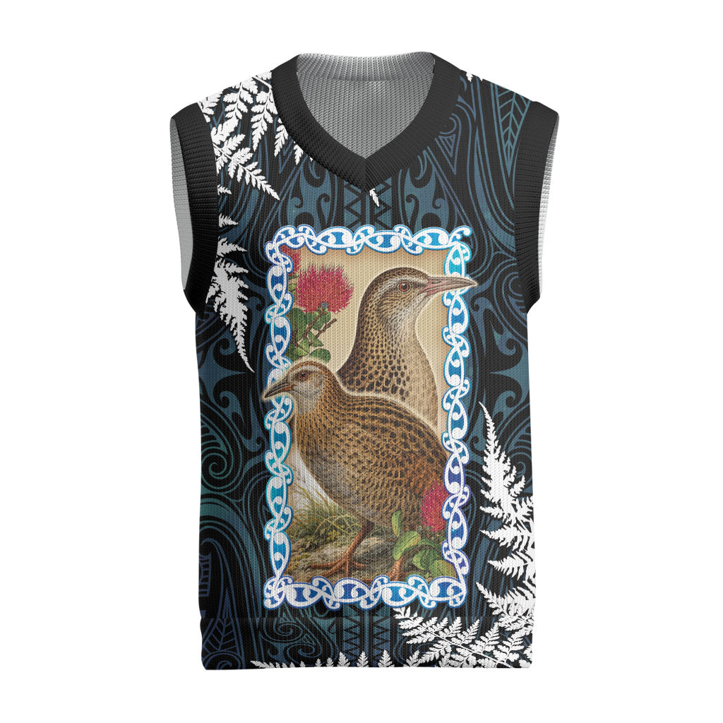New Zealand Weka Christmas Knitted V-Neck Vest Maori Hen Koru Pattern