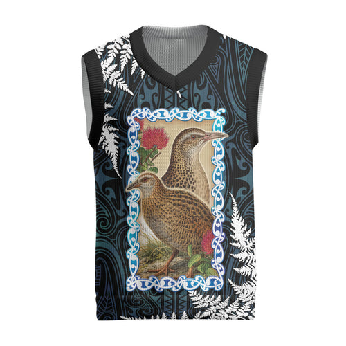 New Zealand Weka Christmas Knitted V-Neck Vest Maori Hen Koru Pattern