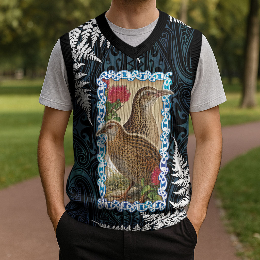 New Zealand Weka Christmas Knitted V-Neck Vest Maori Hen Koru Pattern
