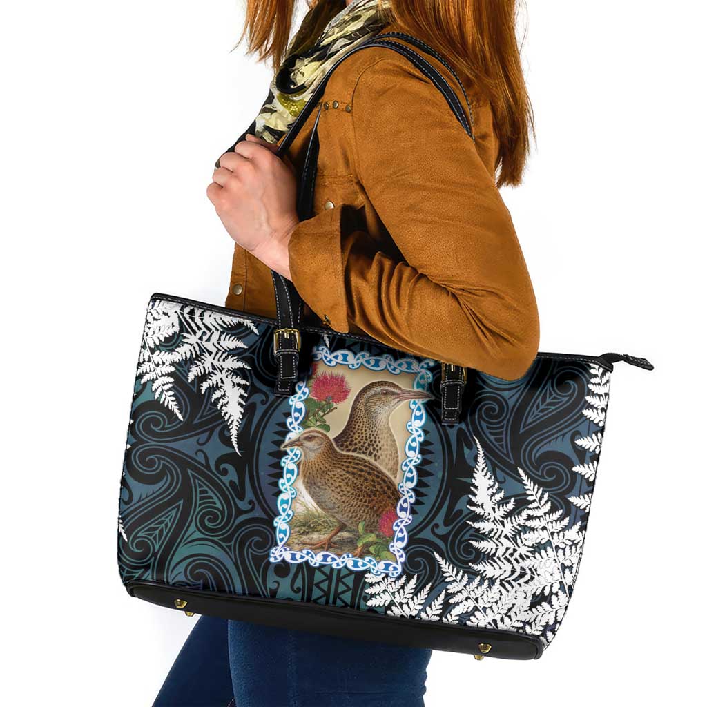 New Zealand Weka Leather Tote Bag Maori Hen Koru Pattern - Aussie Hoodie