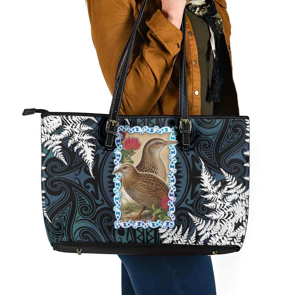 New Zealand Weka Leather Tote Bag Maori Hen Koru Pattern - Aussie Hoodie