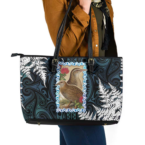 New Zealand Weka Leather Tote Bag Maori Hen Koru Pattern - Aussie Hoodie