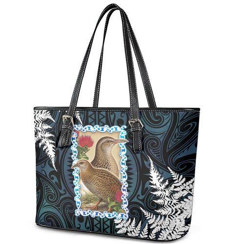 New Zealand Weka Leather Tote Bag Maori Hen Koru Pattern - Aussie Hoodie