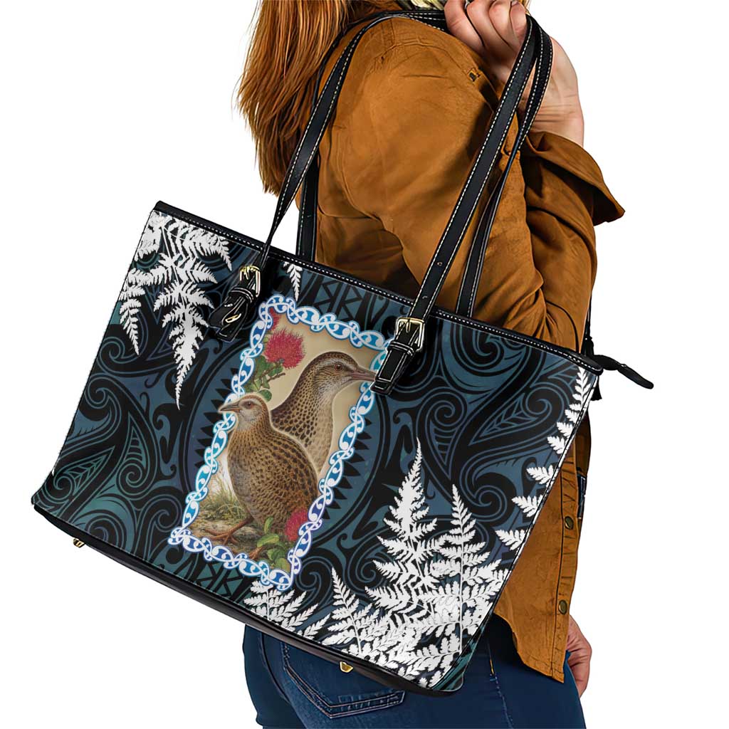 New Zealand Weka Leather Tote Bag Maori Hen Koru Pattern - Aussie Hoodie