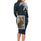 New Zealand Weka Long Sleeve Bodycon Dress Maori Hen Koru Pattern - Aussie Hoodie