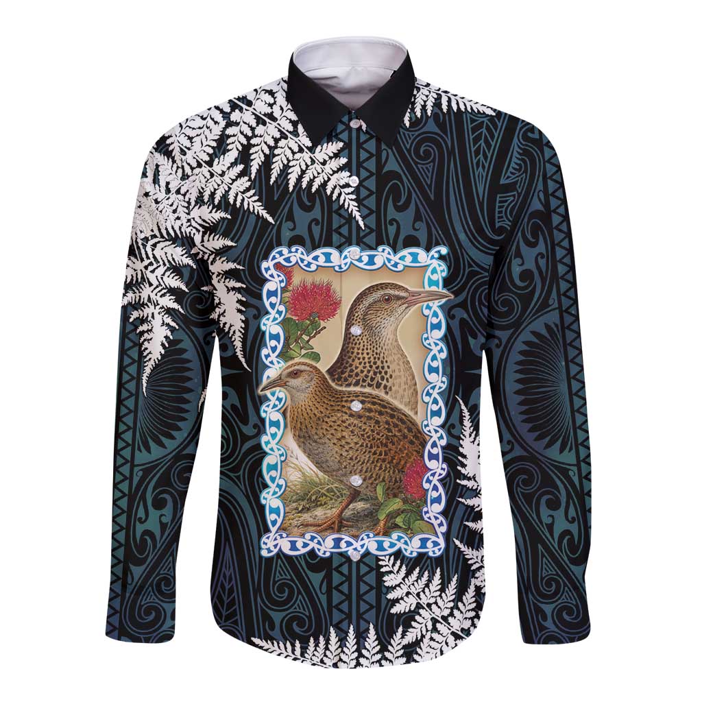 New Zealand Weka Long Sleeve Button Shirt Maori Hen Koru Pattern - Aussie Hoodie