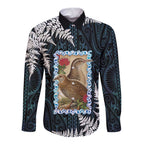New Zealand Weka Long Sleeve Button Shirt Maori Hen Koru Pattern - Aussie Hoodie