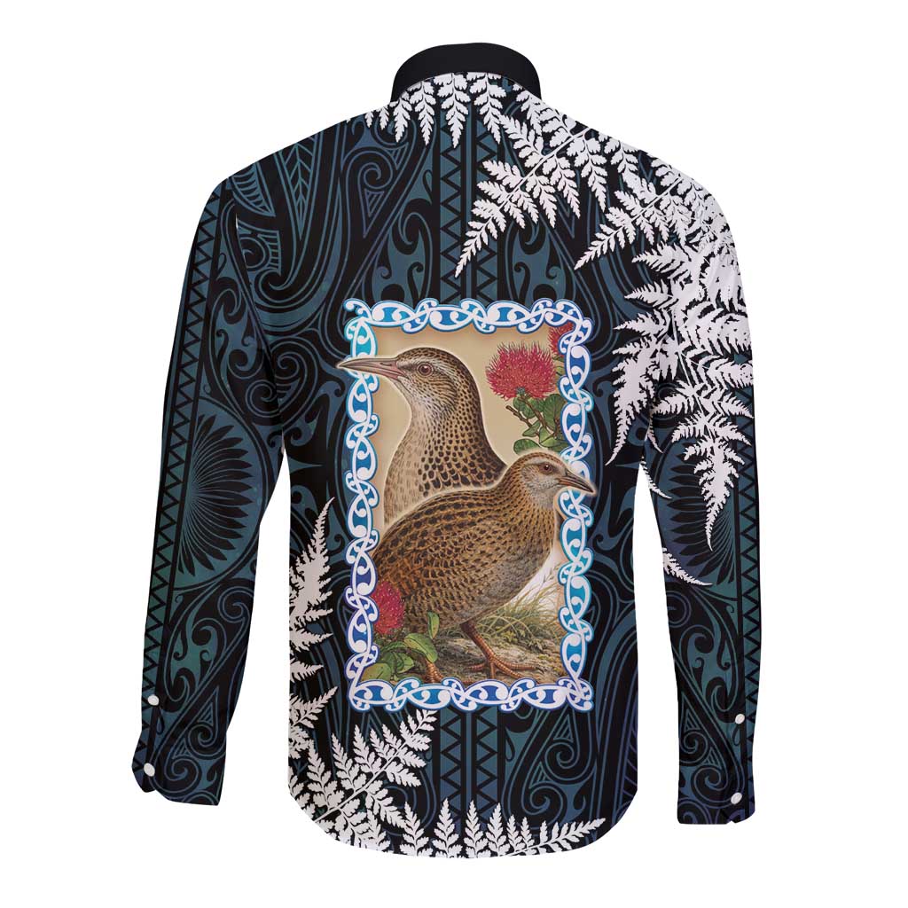 New Zealand Weka Long Sleeve Button Shirt Maori Hen Koru Pattern - Aussie Hoodie