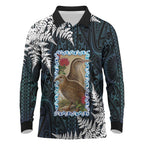 New Zealand Weka Long Sleeve Polo Shirt Maori Hen Koru Pattern - Aussie Hoodie