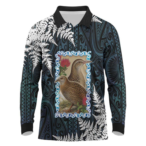 New Zealand Weka Long Sleeve Polo Shirt Maori Hen Koru Pattern - Aussie Hoodie