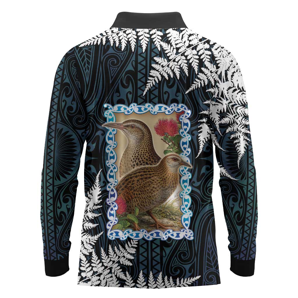 New Zealand Weka Long Sleeve Polo Shirt Maori Hen Koru Pattern - Aussie Hoodie