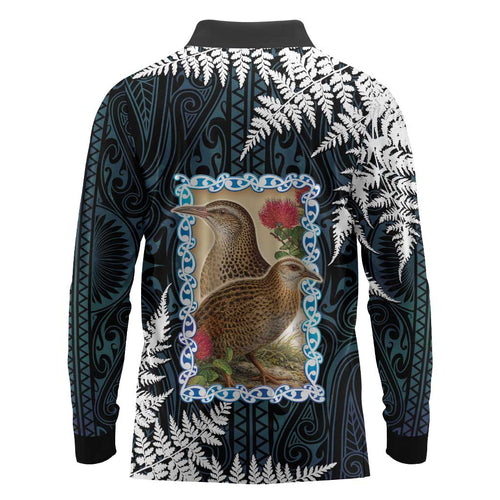 New Zealand Weka Long Sleeve Polo Shirt Maori Hen Koru Pattern - Aussie Hoodie