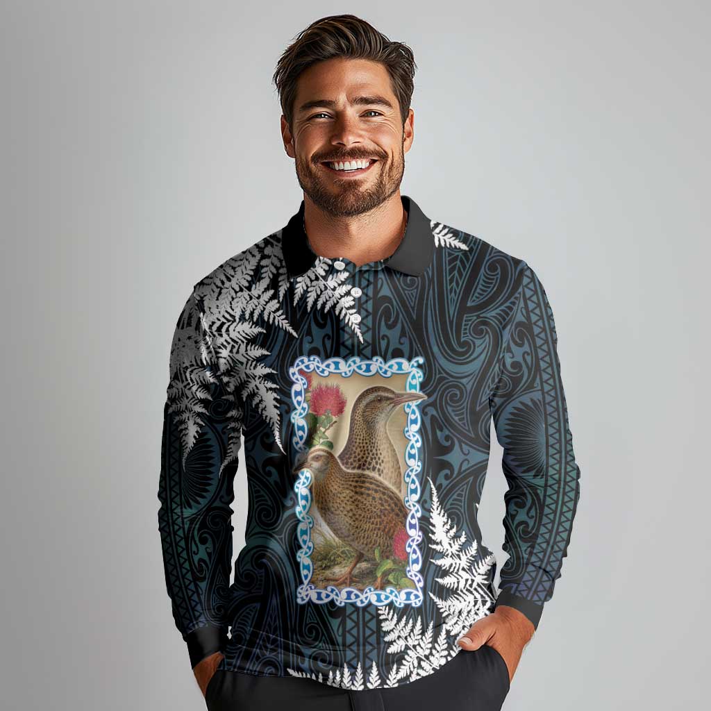 New Zealand Weka Long Sleeve Polo Shirt Maori Hen Koru Pattern - Aussie Hoodie