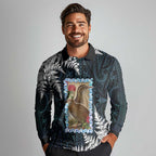 New Zealand Weka Long Sleeve Polo Shirt Maori Hen Koru Pattern - Aussie Hoodie