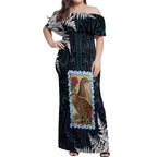 New Zealand Weka Off Shoulder Maxi Dress Maori Hen Koru Pattern - Aussie Hoodie