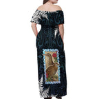 New Zealand Weka Off Shoulder Maxi Dress Maori Hen Koru Pattern - Aussie Hoodie