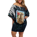 New Zealand Weka Off Shoulder Short Dress Maori Hen Koru Pattern - Aussie Hoodie