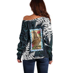 New Zealand Weka Off Shoulder Sweater Maori Hen Koru Pattern - Aussie Hoodie
