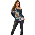 New Zealand Weka Off Shoulder Sweater Maori Hen Koru Pattern - Aussie Hoodie