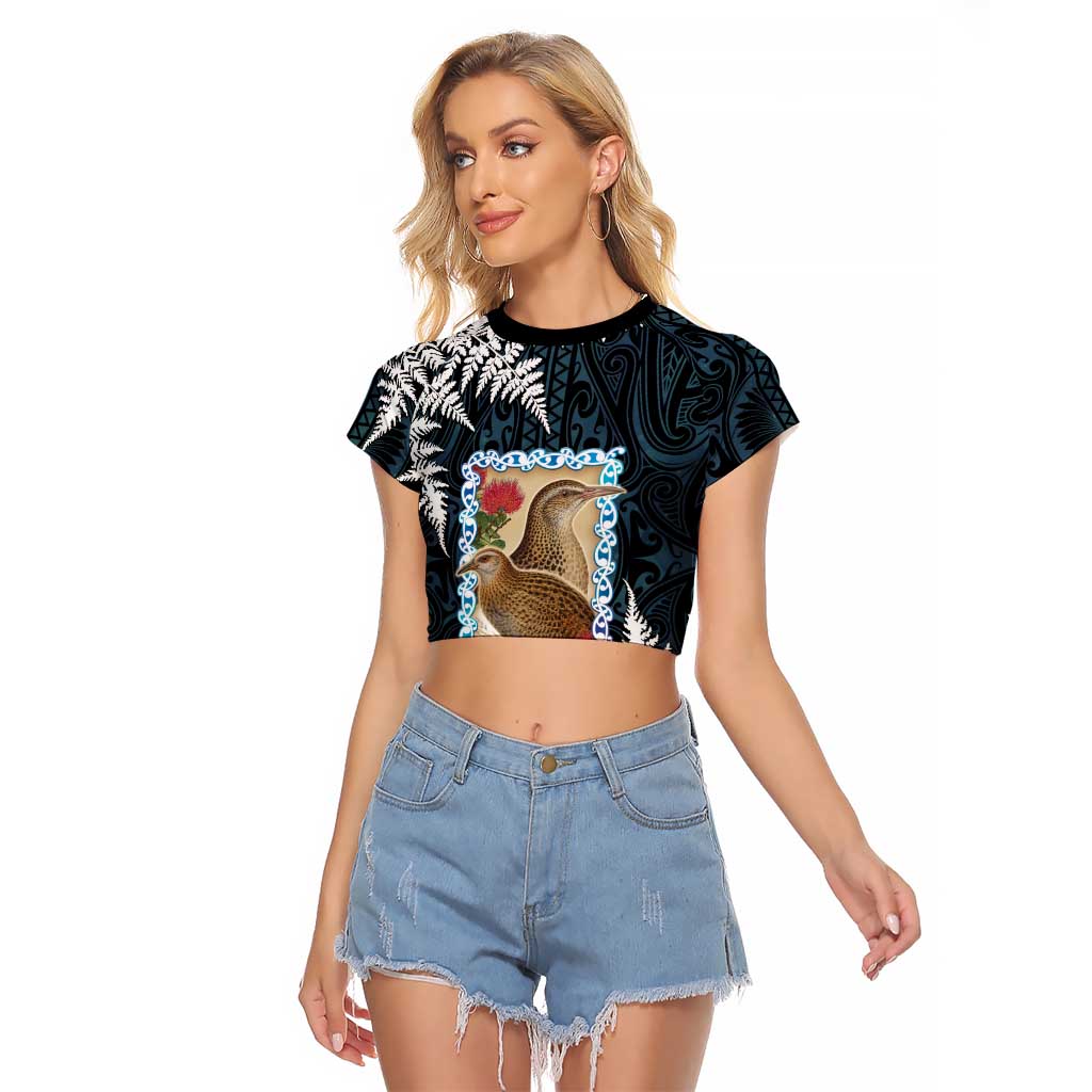 New Zealand Weka Raglan Cropped T Shirt Maori Hen Koru Pattern - Aussie Hoodie