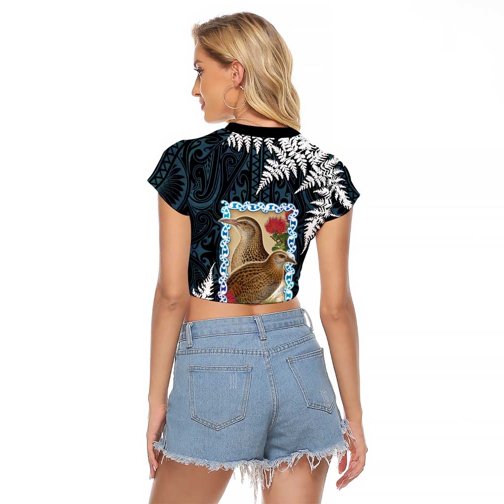 New Zealand Weka Raglan Cropped T Shirt Maori Hen Koru Pattern - Aussie Hoodie