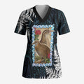 New Zealand Weka Scrub Top Maori Hen Koru Pattern - Aussie Hoodie